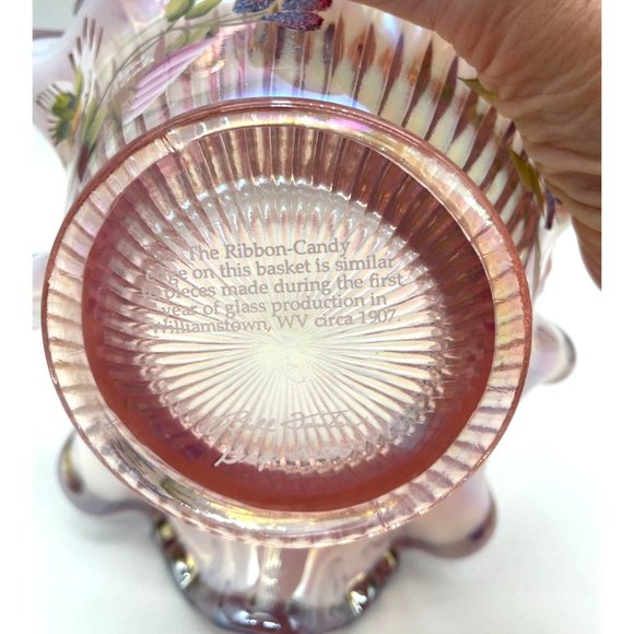 Vtg. Fenton Iridescent Morning Glory Hummingbird Ribbon Candy Basket - Picture 3 of 5